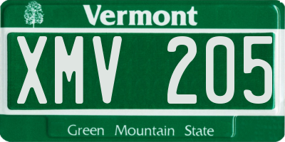 VT license plate XMV205
