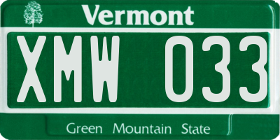 VT license plate XMW033