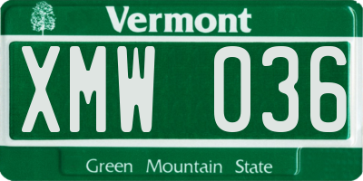 VT license plate XMW036