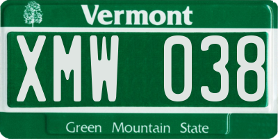 VT license plate XMW038