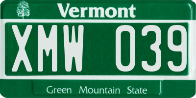 VT license plate XMW039
