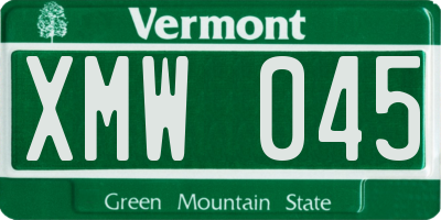 VT license plate XMW045
