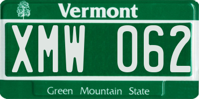 VT license plate XMW062