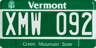 VT license plate XMW092