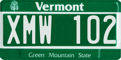 VT license plate XMW102