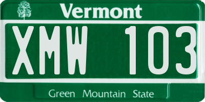 VT license plate XMW103