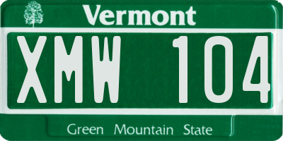 VT license plate XMW104