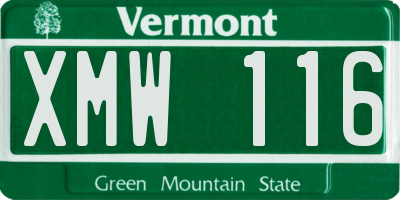 VT license plate XMW116