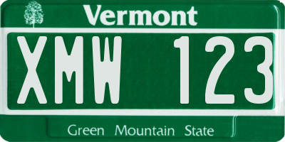 VT license plate XMW123
