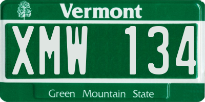 VT license plate XMW134
