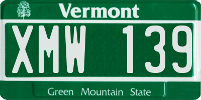 VT license plate XMW139