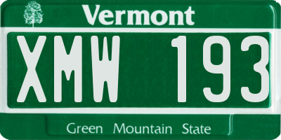 VT license plate XMW193