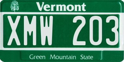 VT license plate XMW203