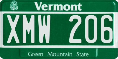 VT license plate XMW206