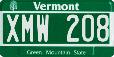 VT license plate XMW208