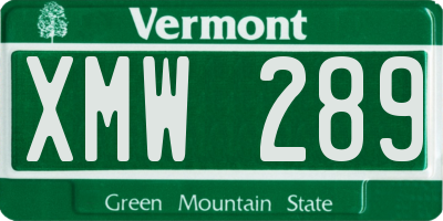 VT license plate XMW289