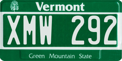 VT license plate XMW292