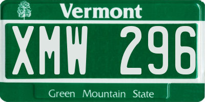 VT license plate XMW296