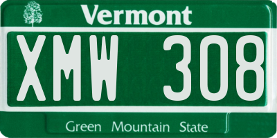 VT license plate XMW308