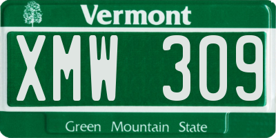VT license plate XMW309