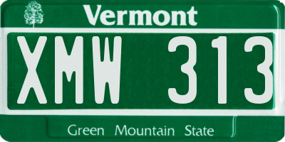 VT license plate XMW313