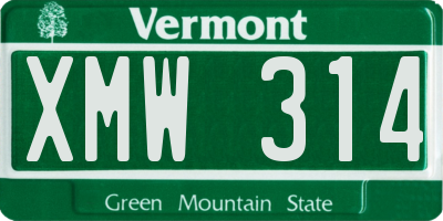VT license plate XMW314