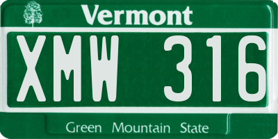 VT license plate XMW316