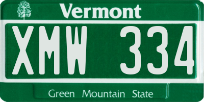 VT license plate XMW334