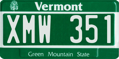 VT license plate XMW351