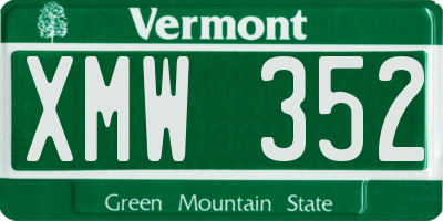 VT license plate XMW352