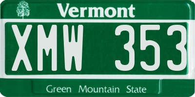 VT license plate XMW353