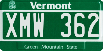 VT license plate XMW362