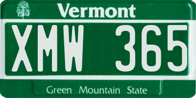 VT license plate XMW365