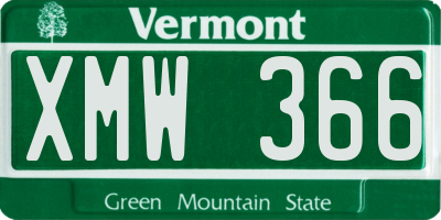 VT license plate XMW366