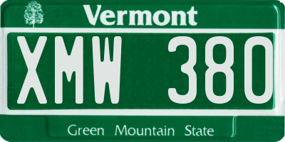 VT license plate XMW380