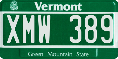 VT license plate XMW389
