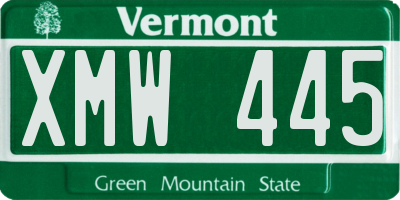 VT license plate XMW445