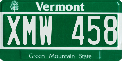 VT license plate XMW458