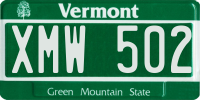 VT license plate XMW502