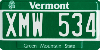 VT license plate XMW534