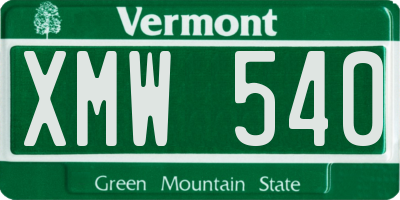 VT license plate XMW540