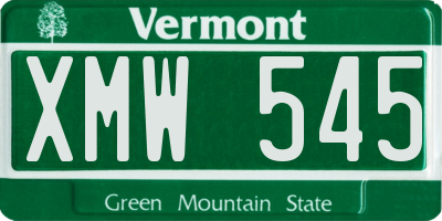 VT license plate XMW545