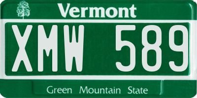 VT license plate XMW589