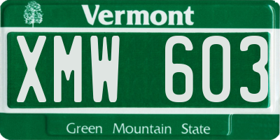 VT license plate XMW603