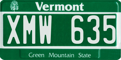 VT license plate XMW635