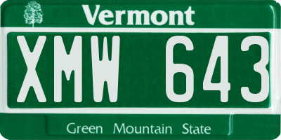 VT license plate XMW643