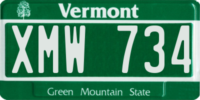 VT license plate XMW734