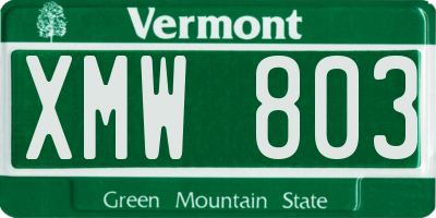 VT license plate XMW803