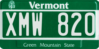 VT license plate XMW820