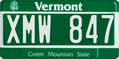 VT license plate XMW847